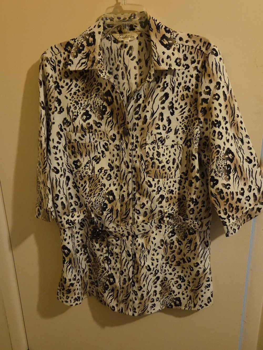 Animal Print Utility Jacket - Beige/Black -